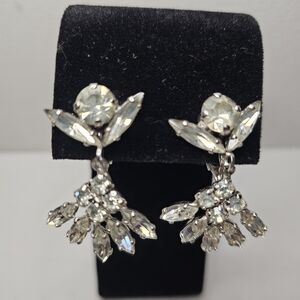 Cluster Rhinestone Dangle Screw Back Earrings Vtg Signed 12 prong Sherman